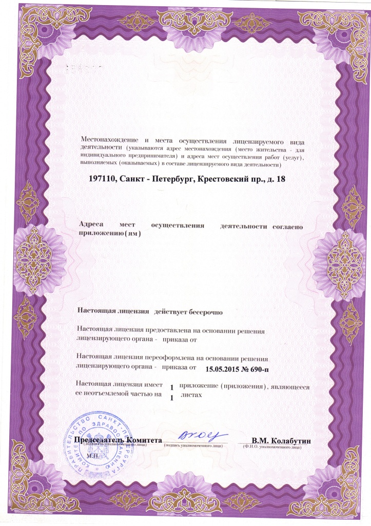 Лицензия Городская больница 9 на Крестовском