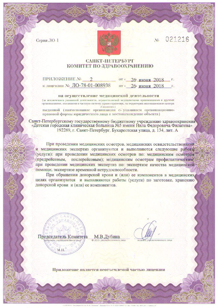 Лицензия ДГКБ 5 им Филатова