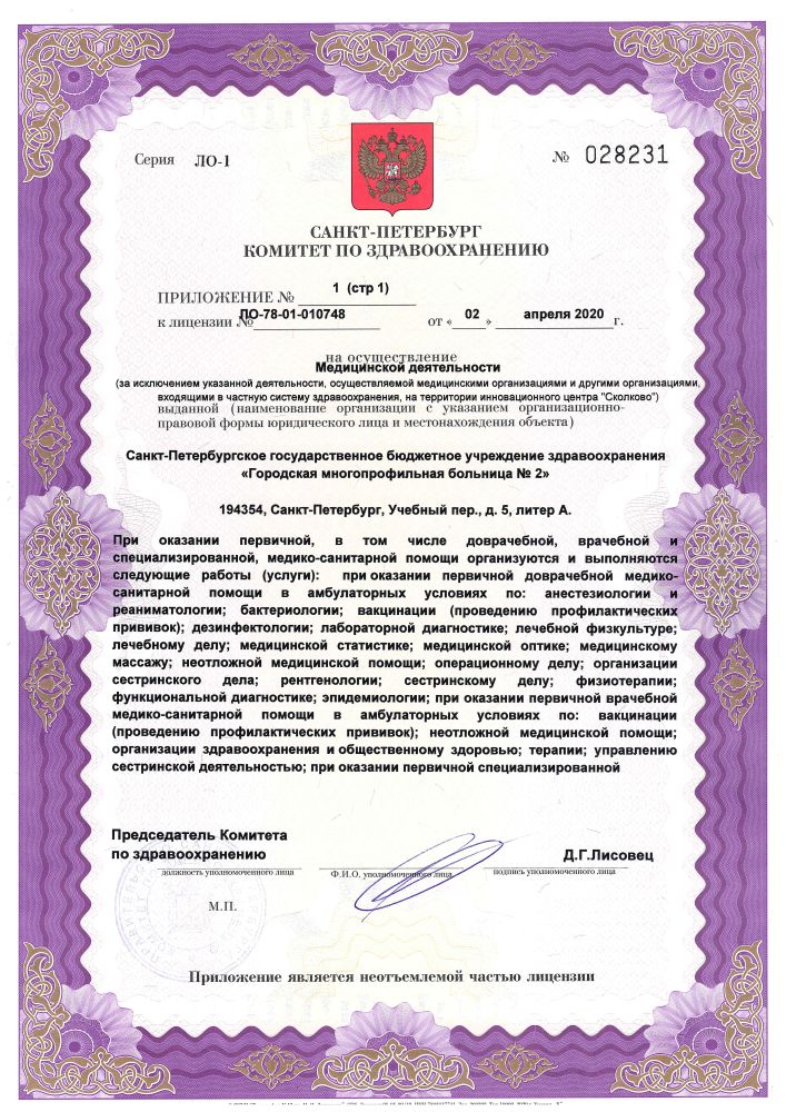 Лицензия Городская больница 2 на Учебном пер