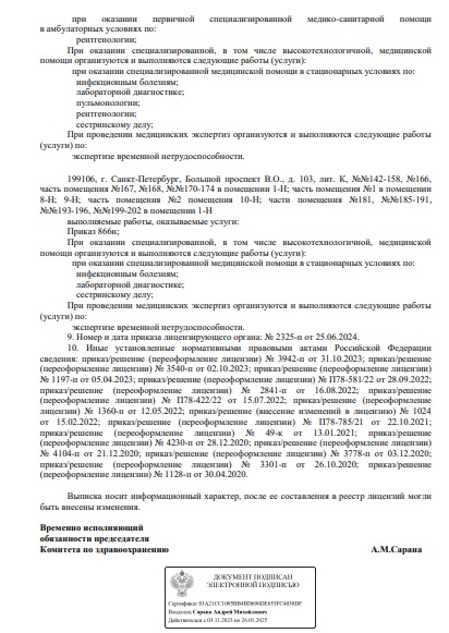 Лицензия Центр реабилитации ГВВ на Елизарова