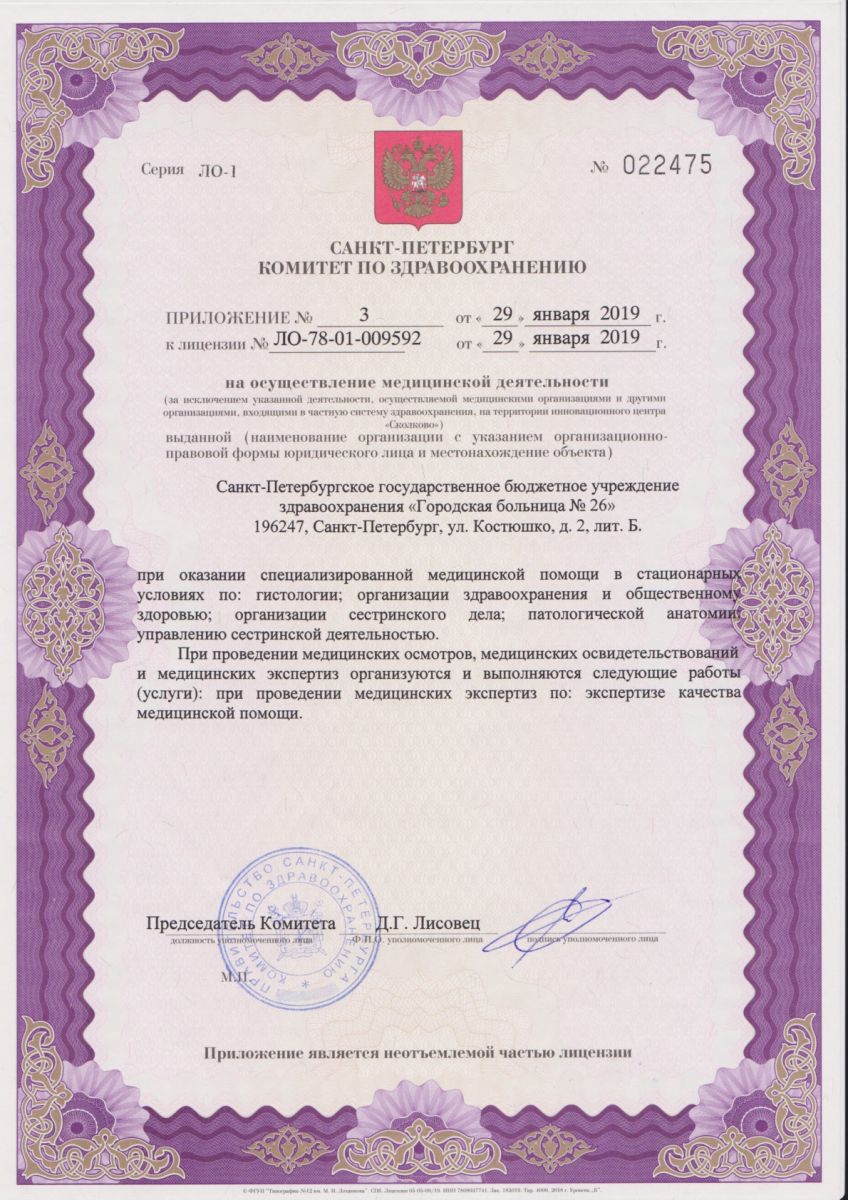 Лицензия Городская больница 26 на Костюшко