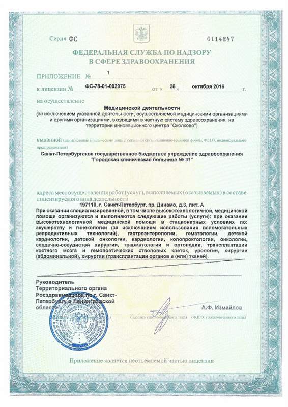 Лицензия Городская клиническая больница 31 на Динамо