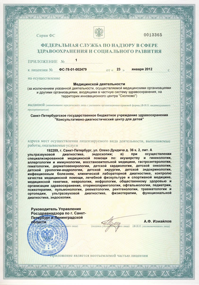 Лицензия КДЦД на ул Олеко Дундича