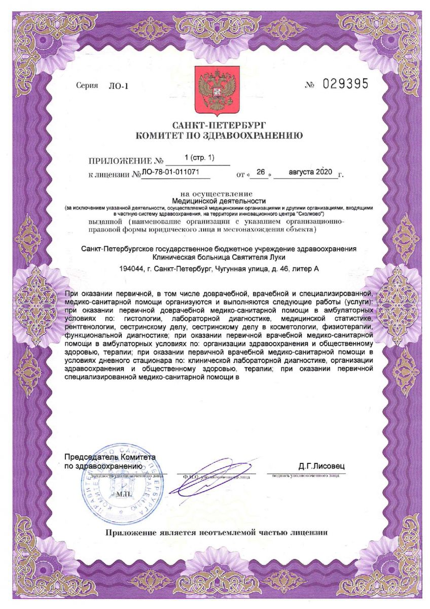 Лицензия Клинической больнице Святителя Луки