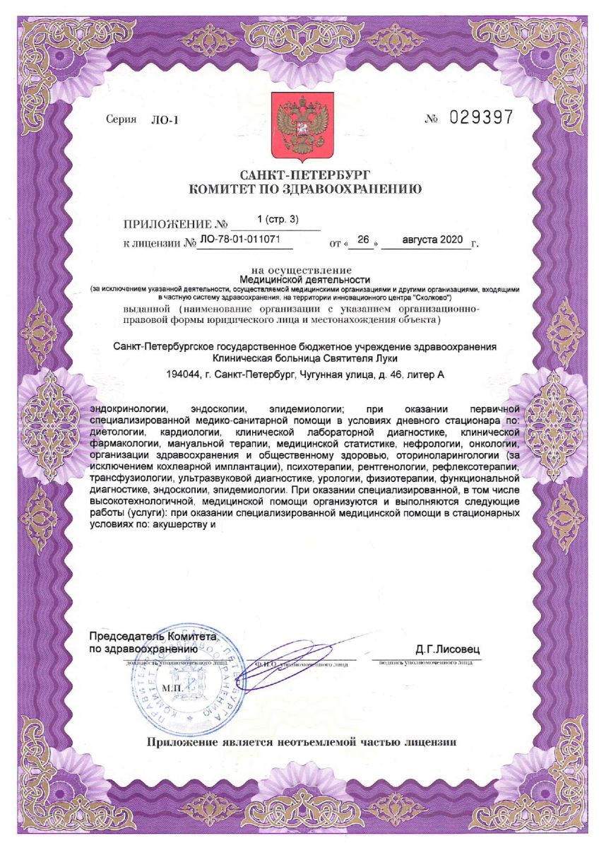Лицензия Клинической больнице Святителя Луки