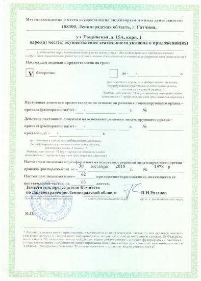 Лицензия Гатчинская межрайонная больница