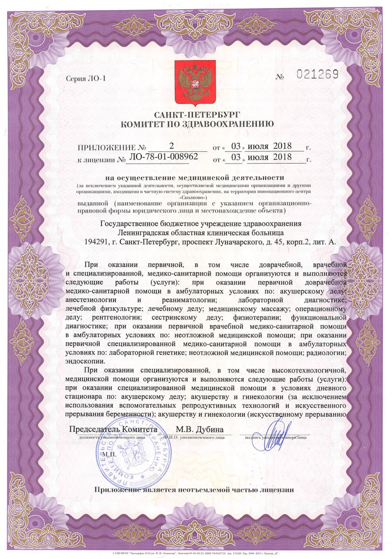 Лицензия ЛОКБ на Луначарского