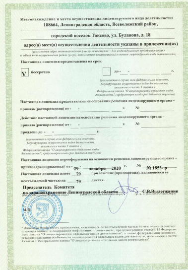 Лицензия Токсовская районная больница