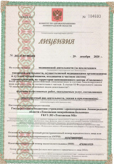 Лицензия Токсовская районная больница