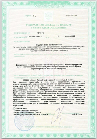 Лицензия НИИФ на Лиговском