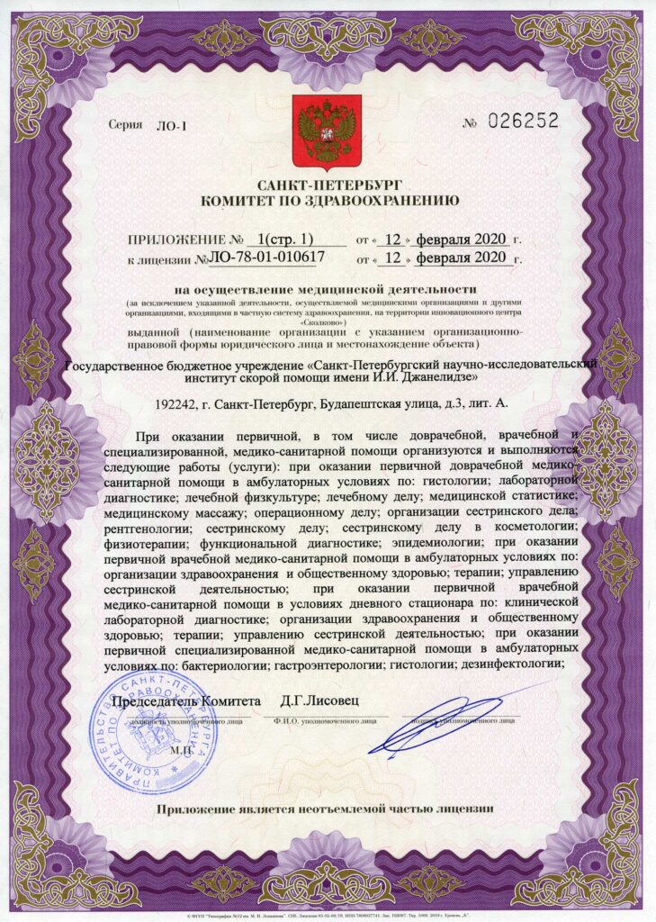 Лицензия НИИ Скорой помощи им Джанелидзе