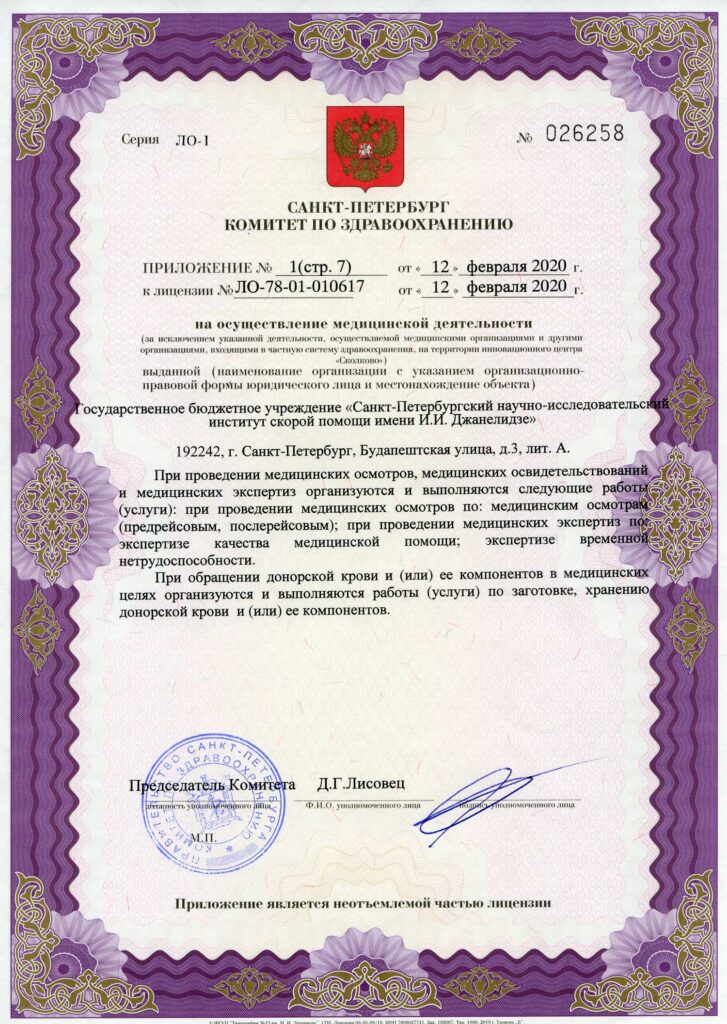 Лицензия НИИ Скорой помощи им Джанелидзе